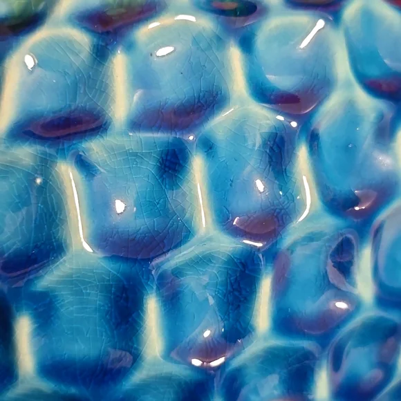 Blue & White Hexagonal Honeycomb Ceramic Vase Textured - Picture 7 of 8